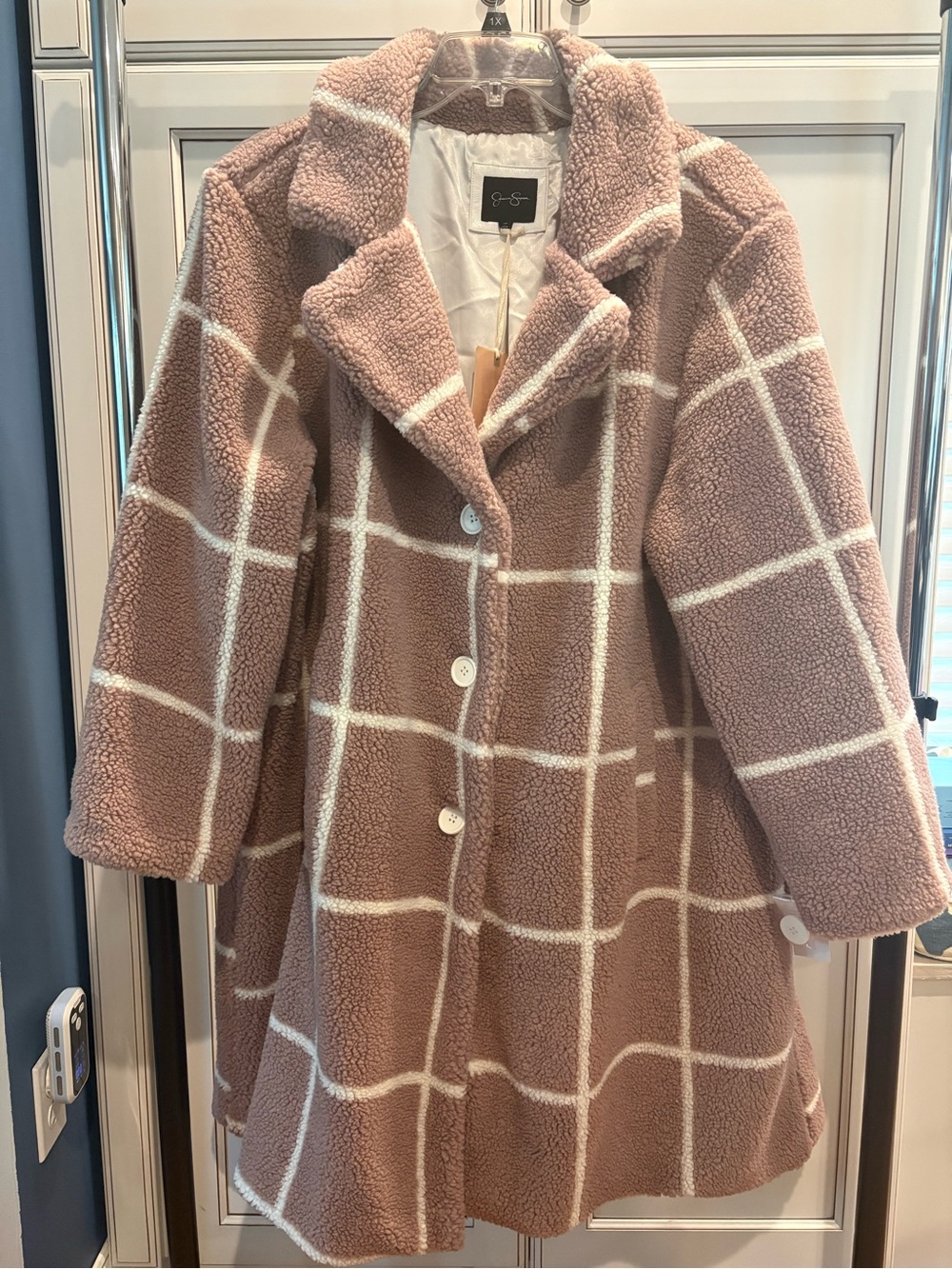 NWT Jessica Simpson Windowpane Teddy Coat - Dusty Pink
